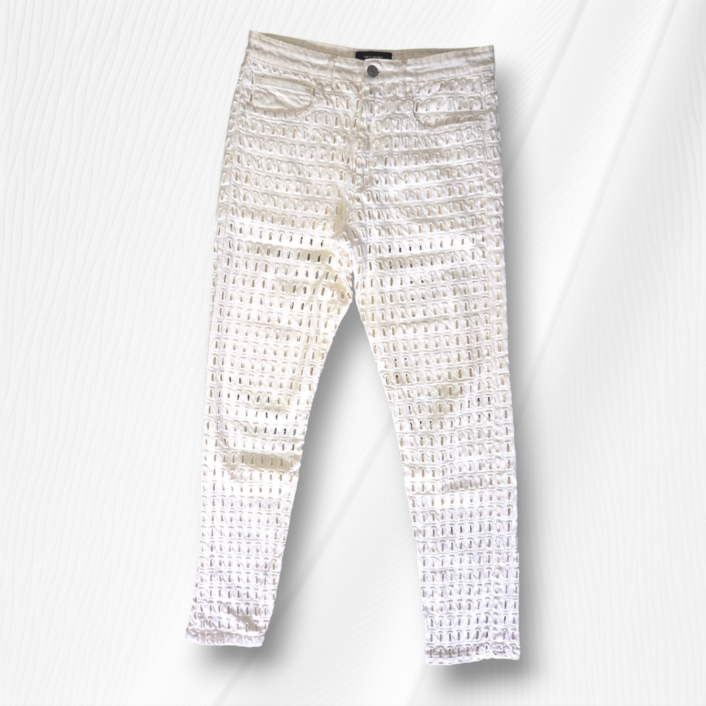 Isabel Marant Cotton Blend Slim Jeans Ecru All-over Hole Design EU 36 Luxury